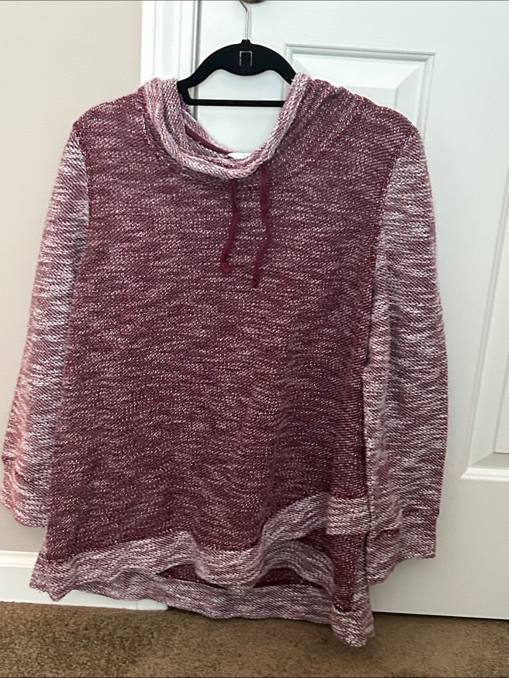 CJ Banks Marled Burgundy & White Knit Cowl Pullover